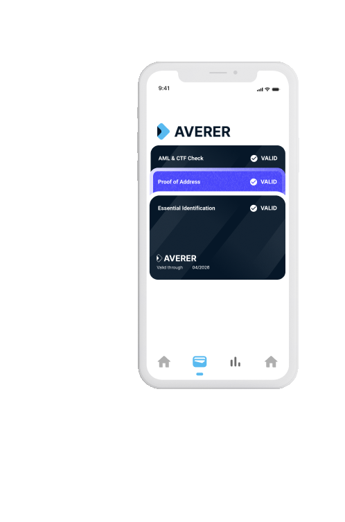 Averer mobile app showing verified credentials
